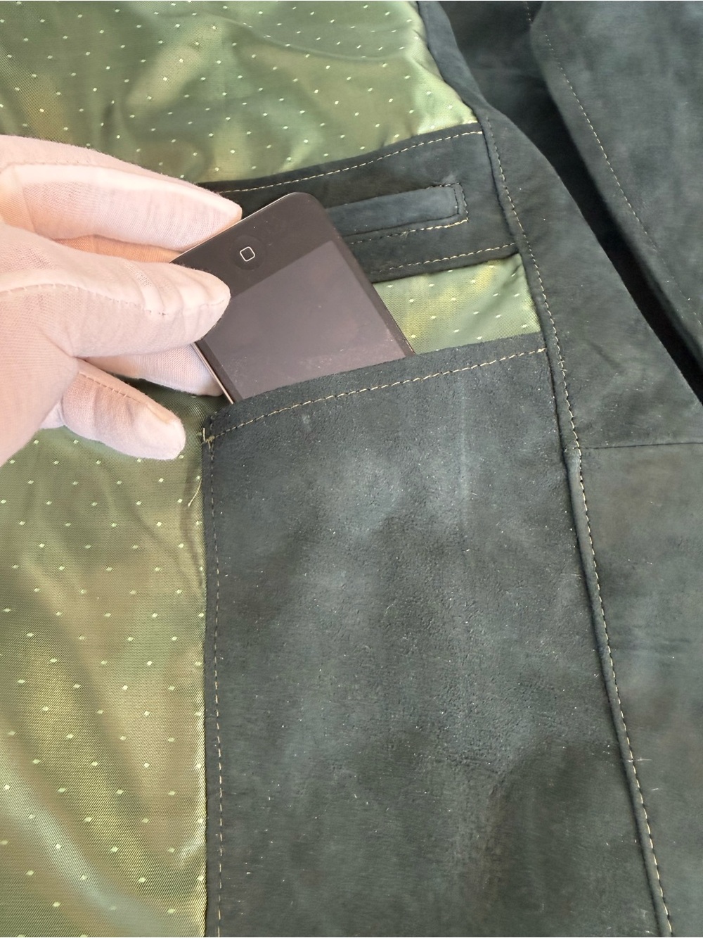 Men's Forest Green Suede Toggle Coat - Picture 6 of 15